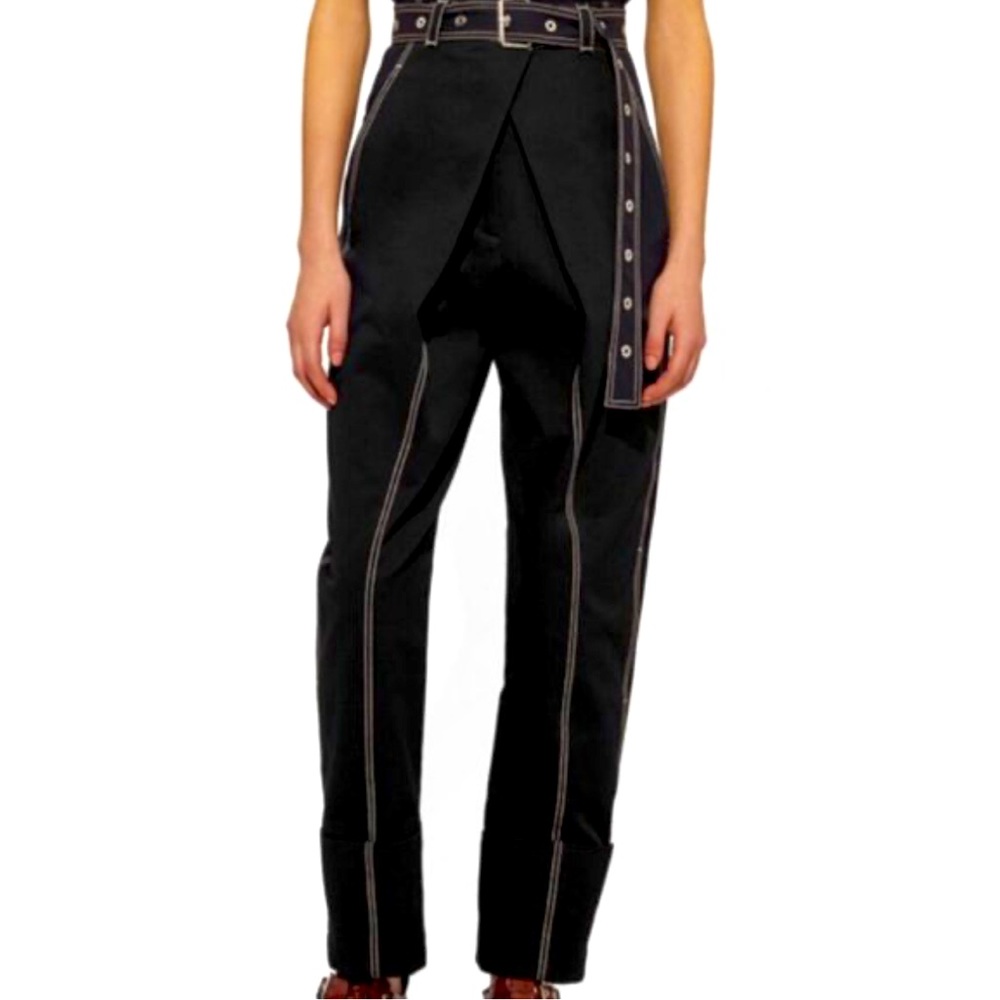 Proenza Schouler Black High-Waist Tailored Pants with Contrast Stitching
